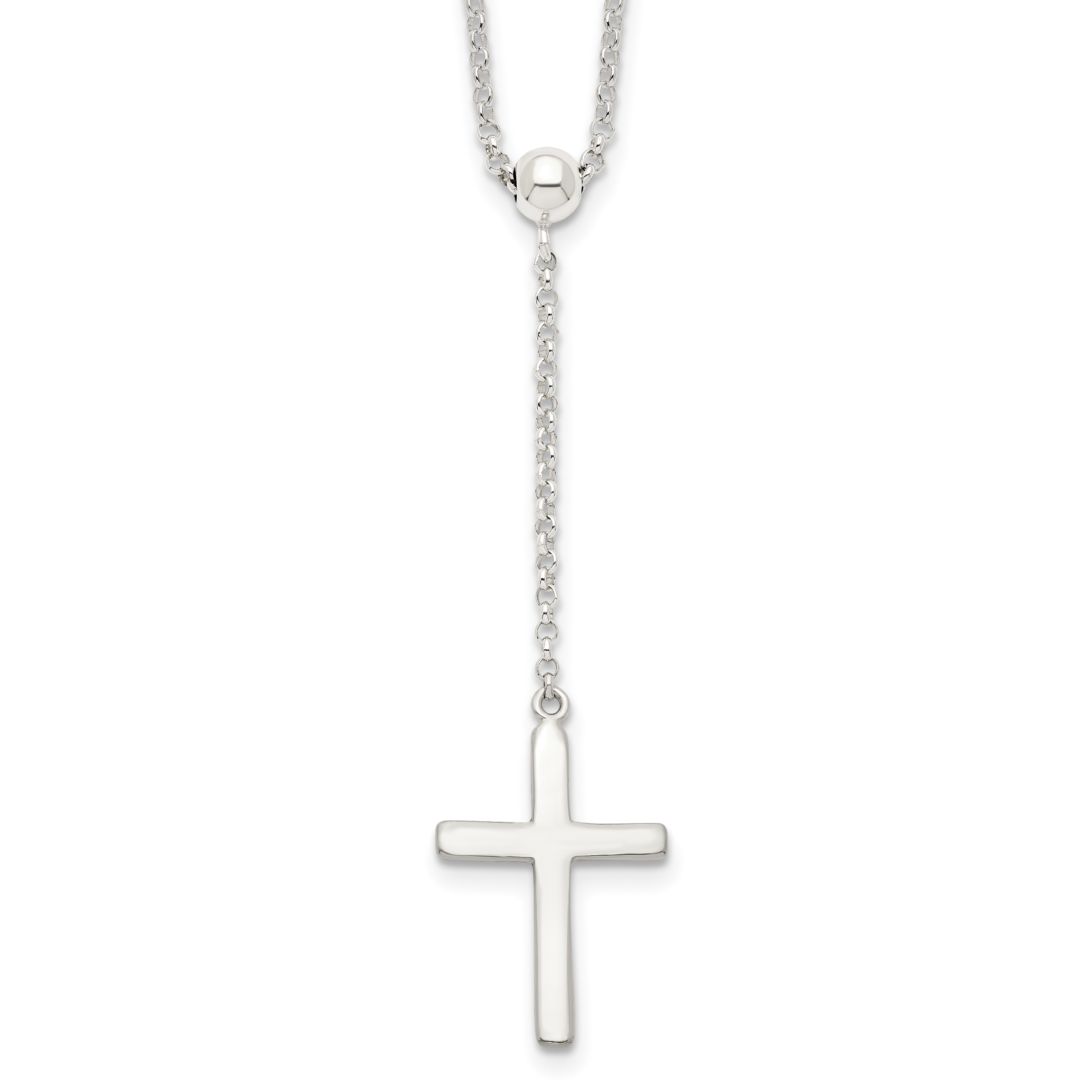 Sterling Silver Polished Cross Adjusts up to 23.5 inch Necklace (QG4405-23)