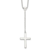 Sterling Silver Polished Cross Adjustable Up to Necklace, 23.5" view 1
