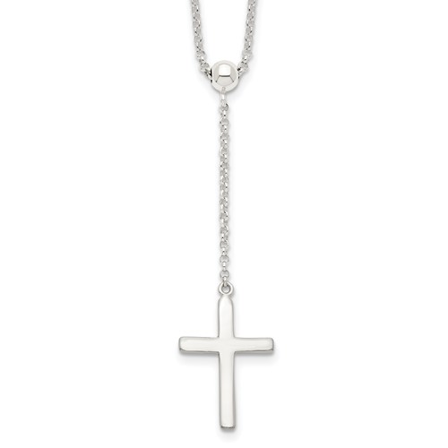 Sterling Silver Polished Cross Adjustable Up to Necklace, 23.5"