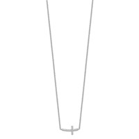 Sterling Silver Rhodium-plated Sideways CZ Cross Necklace with 2 Inch Extension, 16" view 2