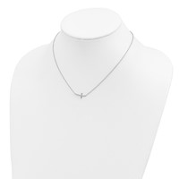 Sterling Silver Rhodium-plated Sideways CZ Cross Necklace with 2 Inch Extension, 16" view 3