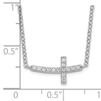Sterling Silver Rhodium-plated Sideways CZ Cross Necklace with 2 Inch Extension, 16" view 4