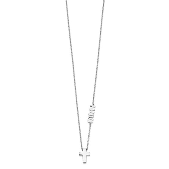 Sterling Silver Rhodium-plated FAITH w/Cross Necklace