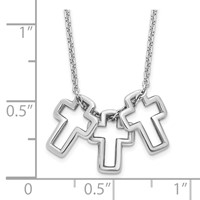 Sterling Silver Rhodium-plated Polished 3-Cross Necklace, 18" view 4