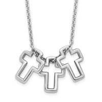 Sterling Silver Rhodium-plated Polished 3-Cross Necklace, 18" view 1