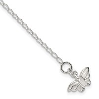 Sterling Silver Solid Polished Butterfly Anklet - 10in view 1