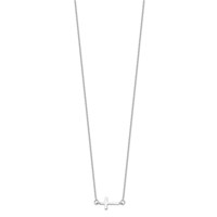 Sterling Silver Rhodium-plated Polished Sideways Cross Necklace with 2 Inch Extension, 16" view 2