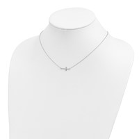 Sterling Silver Rhodium-plated Polished Sideways Cross Necklace with 2 Inch Extension, 16" view 3