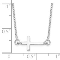 Sterling Silver Rhodium-plated Polished Sideways Cross Necklace with 2 Inch Extension, 16" view 4
