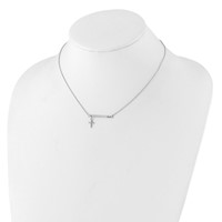 Sterling Silver Rhodium-plated CZ Cross Black Enamel Faith Necklace with 2 Inch Extension Bar, 16" view 3