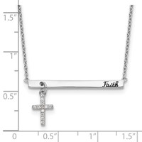 Sterling Silver Rhodium-plated CZ Cross Black Enamel Faith Necklace with 2 Inch Extension Bar, 16" view 4
