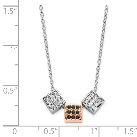 Sterling Silver Rhodium & Rose-tone w/ Black Onyx & CZ Cube Necklace
