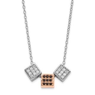 Sterling Silver Rhodium & Rose-tone w/ Black Onyx & CZ Cube Necklace