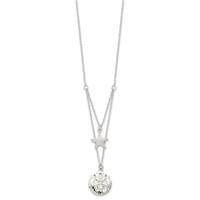 Sterling Silver Polished and Textured Starfish and Sand Dollar 2-strand Necklace, 18" view 2