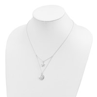 Sterling Silver Polished and Textured Starfish and Sand Dollar 2-strand Necklace, 18" view 3