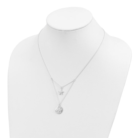 Sterling Silver Starfish and Sand Dollar 18 inch 2-strand Necklace