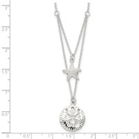 Sterling Silver Polished and Textured Starfish and Sand Dollar 2-strand Necklace, 18" view 4