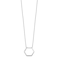 Sterling Silver Rhodium-plated Polished Hexagon Necklace, 18" view 2