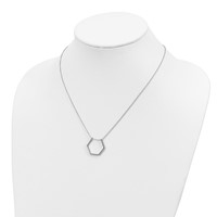 Sterling Silver Rhodium-plated Polished Hexagon Necklace, 18" view 3