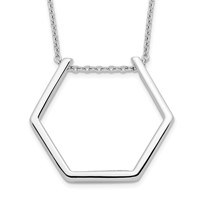 Sterling Silver Rhodium-plated Polished Hexagon Necklace, 18" view 1