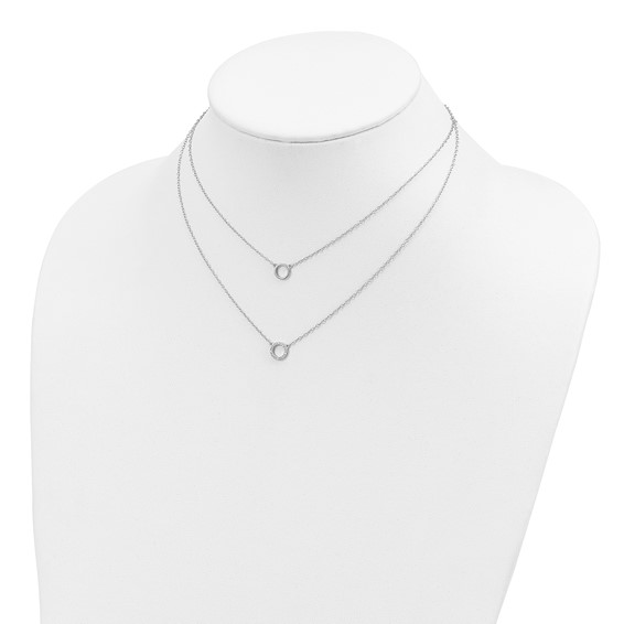 Sterling Silver Rhodium-plated CZ Circles 15in W/2in ext Necklace