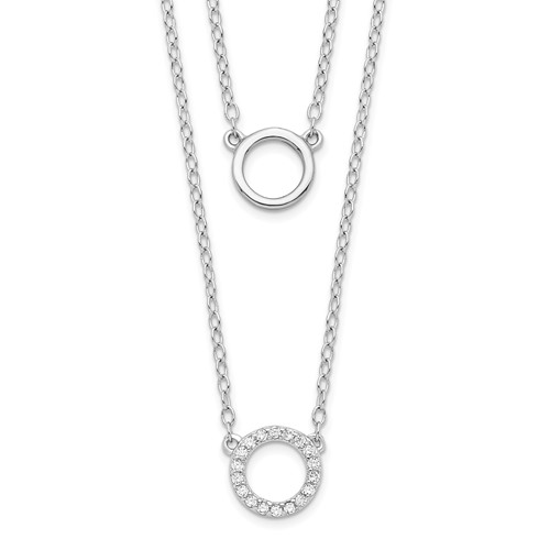 Sterling Silver Rhodium-plated CZ Circles 2-Strand Necklace with 2 Inch Extension, 15"