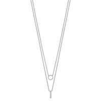 Sterling Silver Rhodium-plated CZ Circle and Bar 2-Strand Necklace, 16" view 2