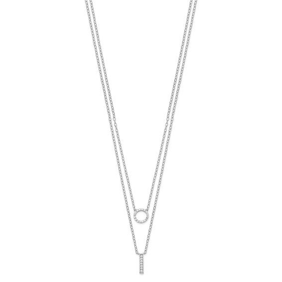 Sterling Silver Rhodium-plated CZ  2-Strand Necklace