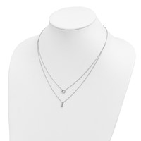 Sterling Silver Rhodium-plated CZ Circle and Bar 2-Strand Necklace, 16" view 3