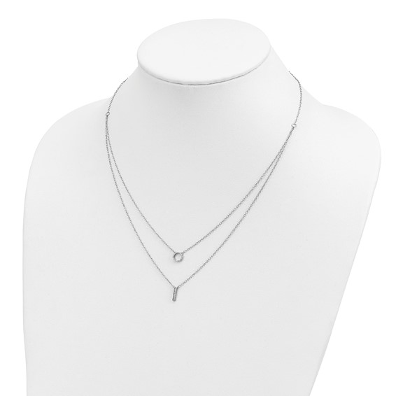Sterling Silver Rhodium-plated CZ  2-Strand Necklace