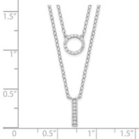 Sterling Silver Rhodium-plated CZ Circle and Bar 2-Strand Necklace, 16" view 4
