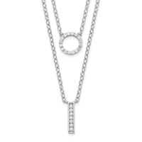 Sterling Silver Rhodium-plated CZ Circle and Bar 2-Strand Necklace, 16" view 1