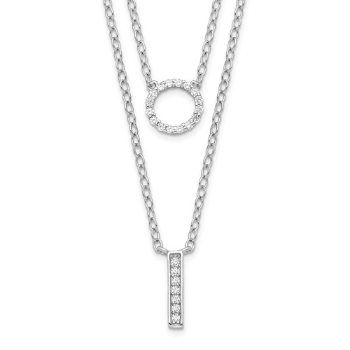 Sterling Silver Rhodium-plated CZ Circle and Bar 2-Strand Necklace, 16"