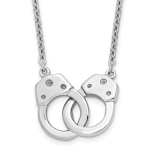 Sterling Silver Rhodium-plated Polished Handcuff Necklace, 18"
