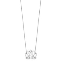 Sterling Silver Rhodium-plated Polished Lotus Flower Necklace, 18" view 2