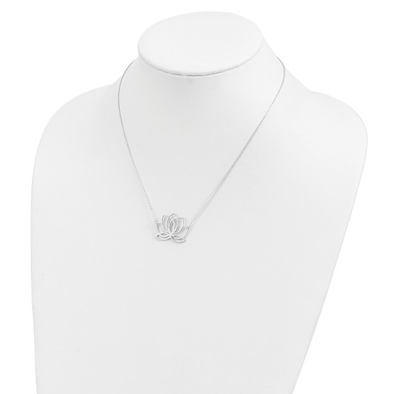 Sterling Silver Rhodium-plated Polished Lotus Flower 18 inch Necklace