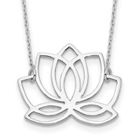 Sterling Silver Rhodium-plated Polished Lotus Flower Necklace, 18" view 1