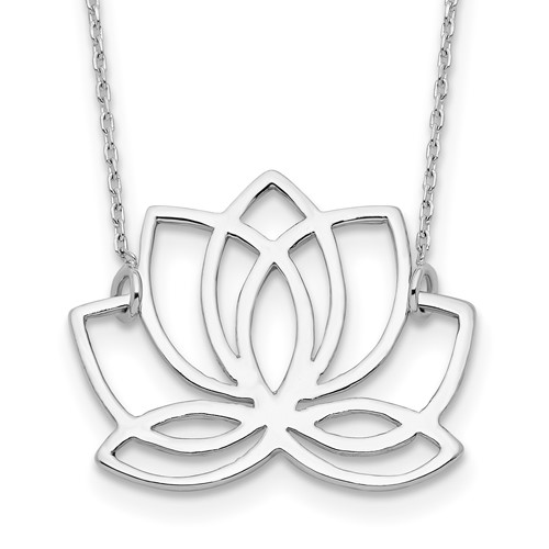 Sterling Silver Rhodium-plated Polished Lotus Flower Necklace, 18"