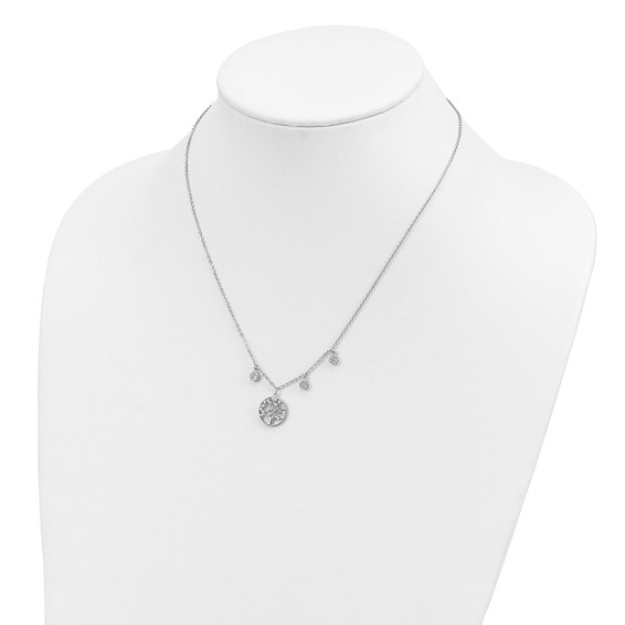Sterling Silver Rhodium-plated CZ with Tree with 1in ext. Necklace