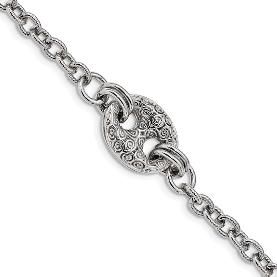 Sterling Silver Rhodium-plated Fancy Swirls Bracelet