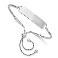 Sterling Silver Rhodium-plated Polished Engravable 39x9mm Plate Adjustable 6 to Bolo ID Bracelet - 10in view 1