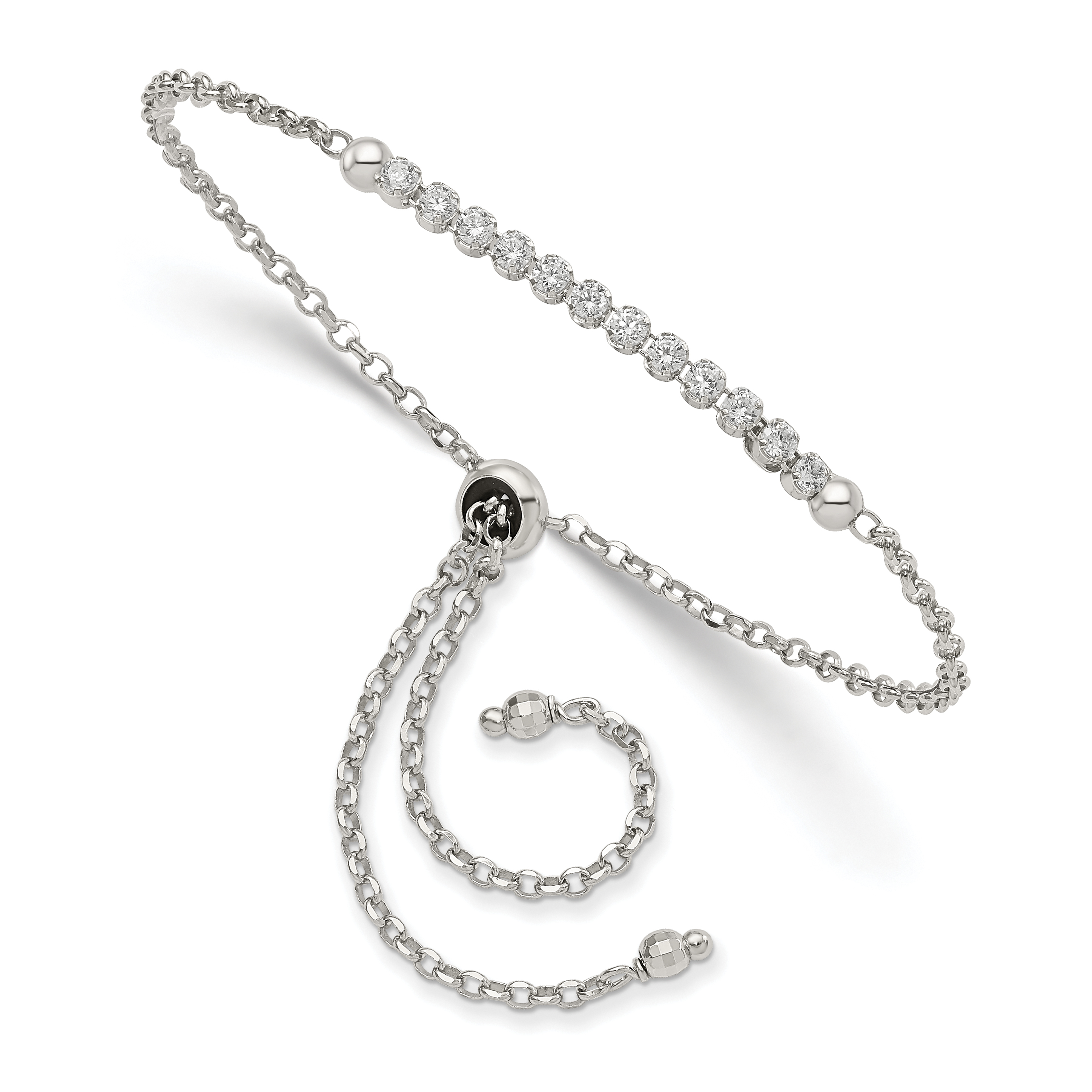 Sterling Silver Rhodium-plated CZ Adjustable Bracelet (QG4544)