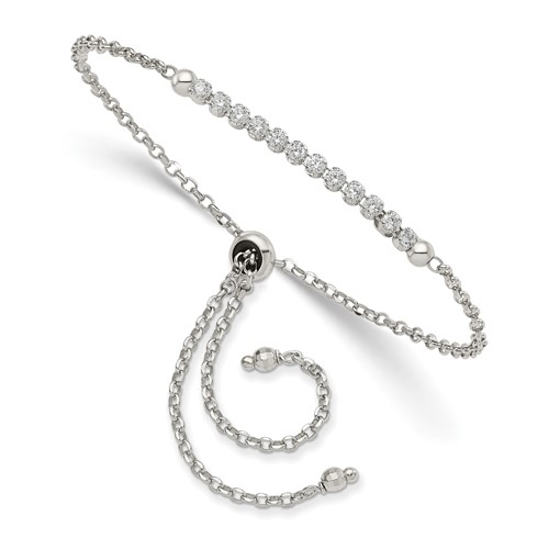 Sterling Silver Rhodium-plated CZ Adjustable Bolo Bracelet