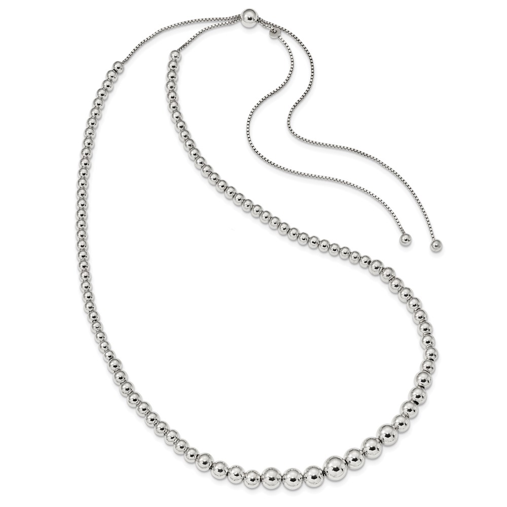 Sterling Silver Graduated Beads Adjustable Necklace (QG4548-28)