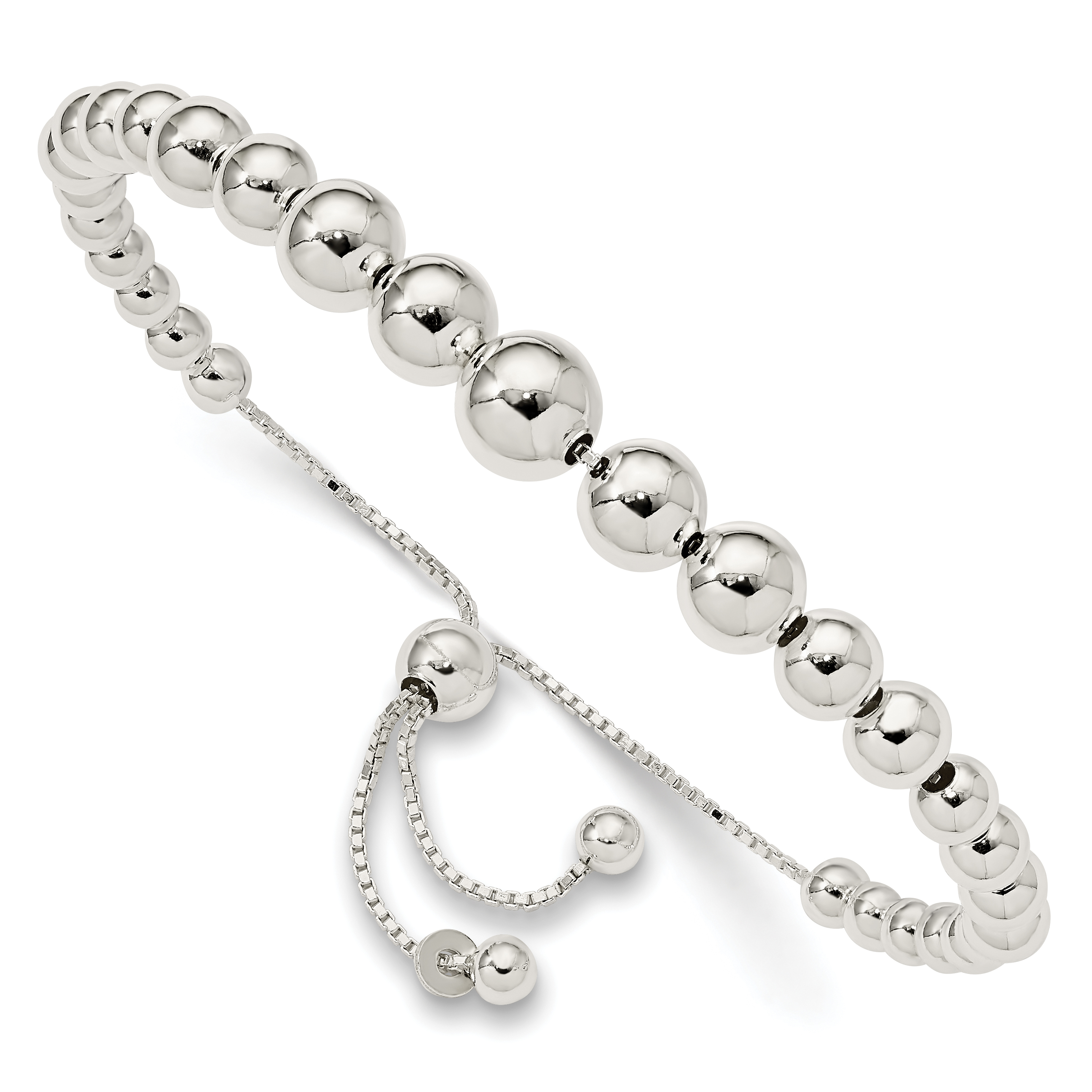 Sterling Silver Graduated Beads Adjustable Bracelet (QG4548-8.5)