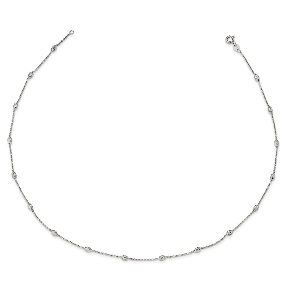 Sterling Silver Rhodium-plated Diamond-cut Beaded Necklace (QG4549-18)