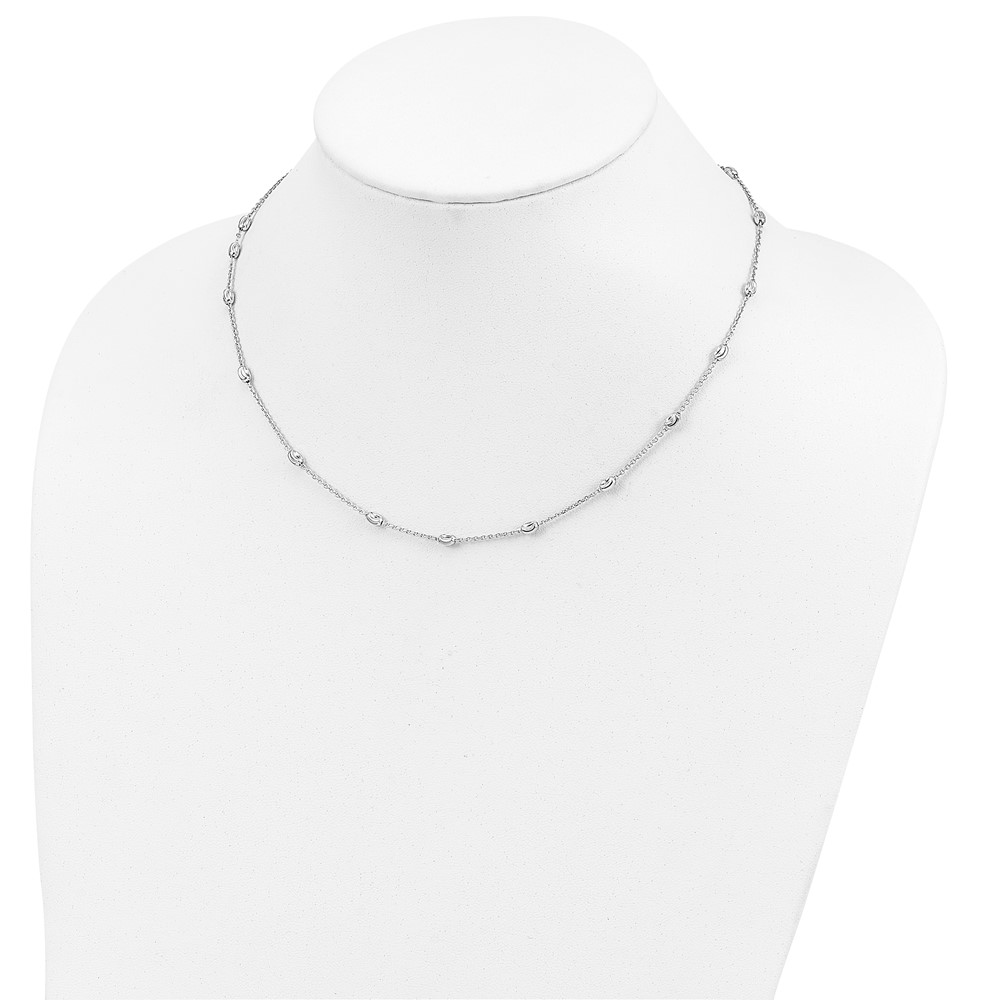 Sterling Silver Rhodium-plated Diamond-cut Beaded Necklace (QG4549-18)