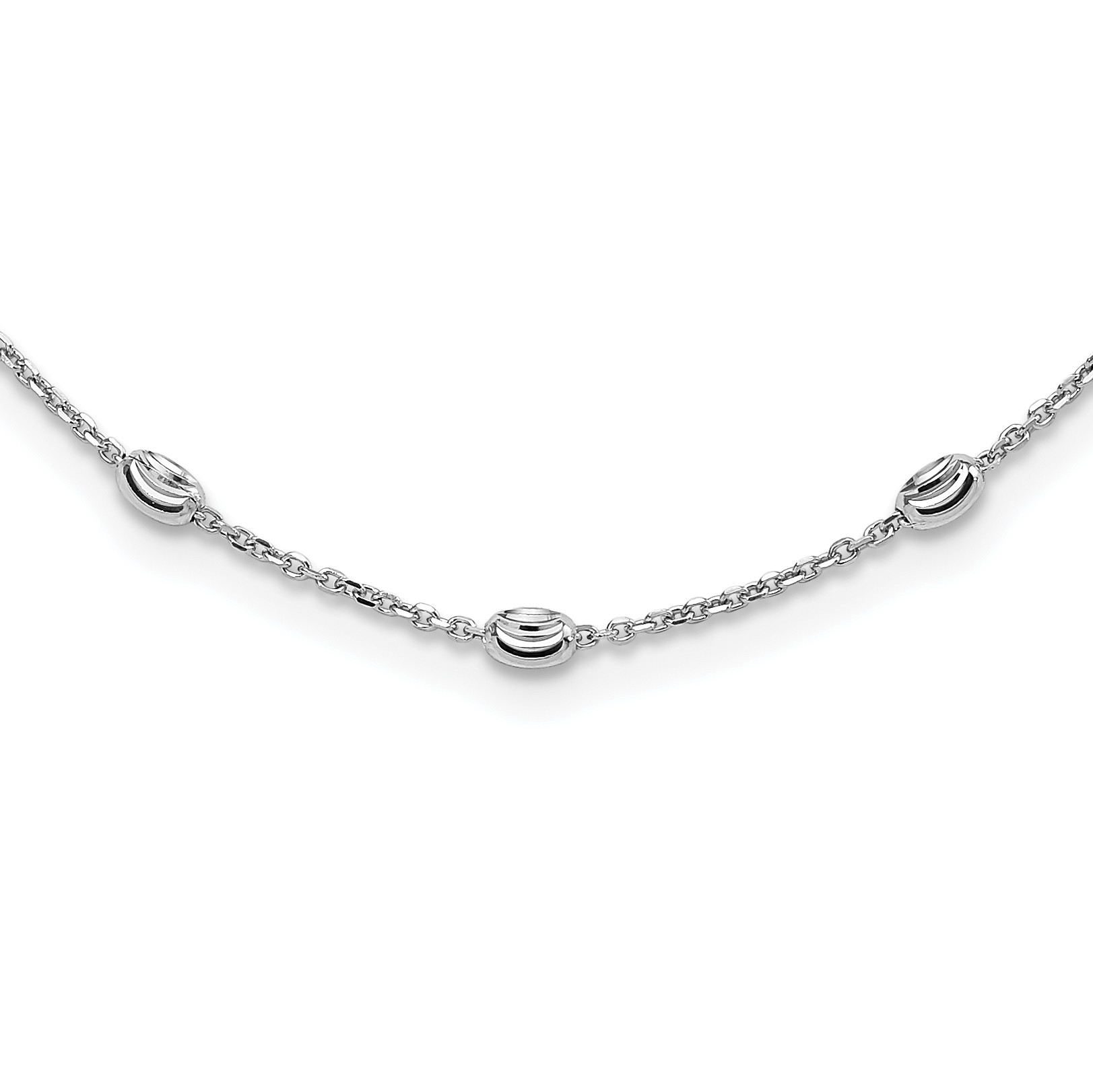 Sterling Silver Rhodium-plated Diamond-cut Beaded Necklace (QG4549-18)
