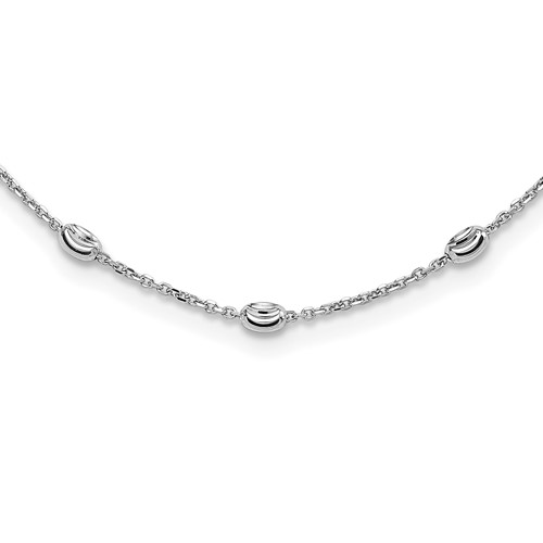 Sterling Silver Rhodium-plated Diamond-cut Beaded Station Necklace, 18"