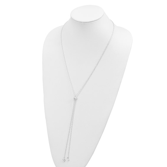 Sterling Silver 2mm Long Cable Link Heart Adjustable Necklace